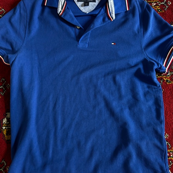 Tommy Hilfiger Royal Blue Polo with Striped Collar - Picture 1 of 2